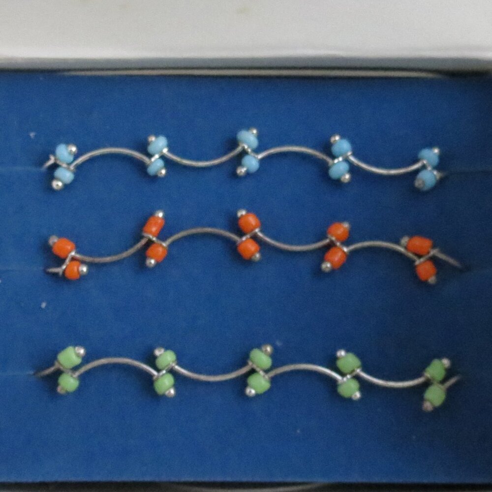 Avon Silver Tone Anklets with Blue, Red and Green Accents